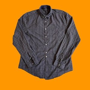 John Varvatos Button Shirt Purple Gray Plaid Men Size Large FLAWED